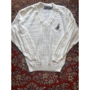 Vintage Scottish Isle Golf Knit Sweater Mens M USA Off White Cream Argyle